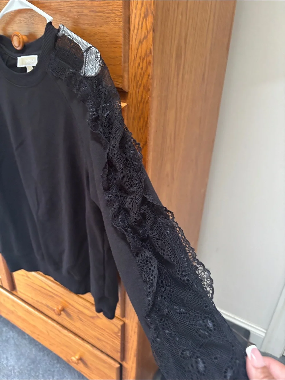 Michael Kors Black Lace-Trim Raglan Pullover